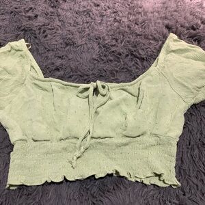 Green Puff Sleeve Crop Top
